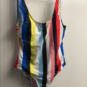 Multicolored striped rainbow one piece swimsuit